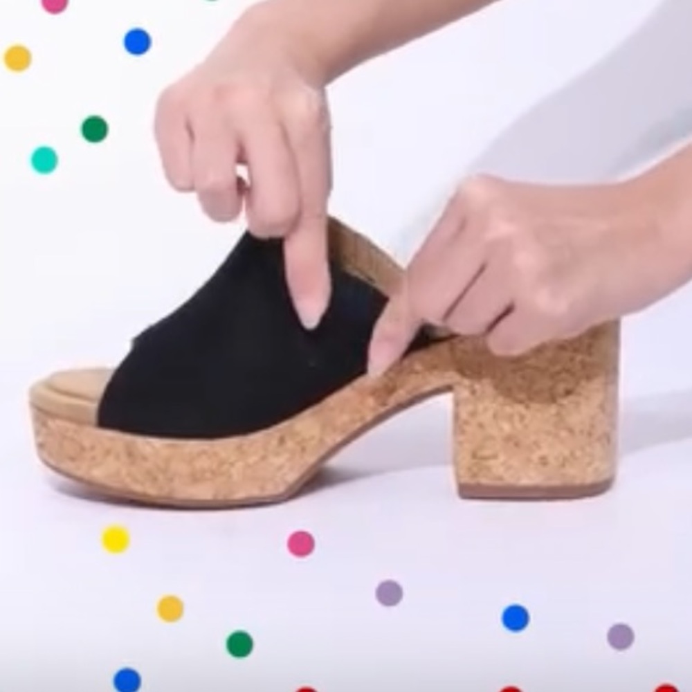 HUSH PUPPIES Poppy Black Suede Leather Cork Heel Mule Sandals Women’s Size 11